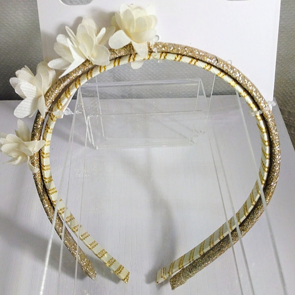 Elegant Gold and Cream Floral Headbands. Metallic and glitter. Kids. NWT